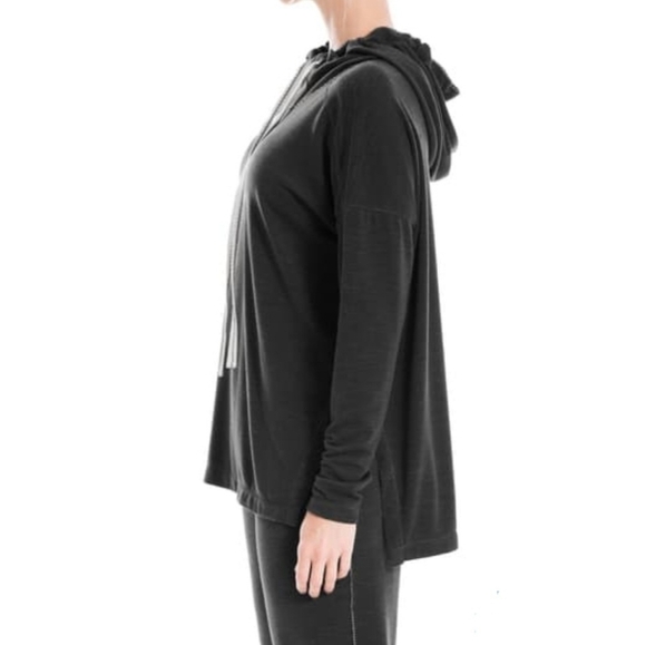 Max Studio Black Funnel Neck Hooded Pullover Sweatshirt Size Small - Picture 4 of 12